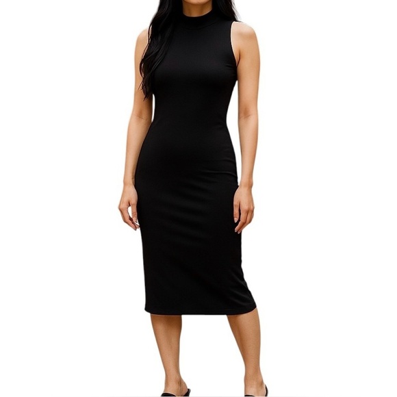 Zara Dresses & Skirts - Zara Trafaluc Cutout Stretch Sleeveless Turtleneck Midi Black Dress Women Size M